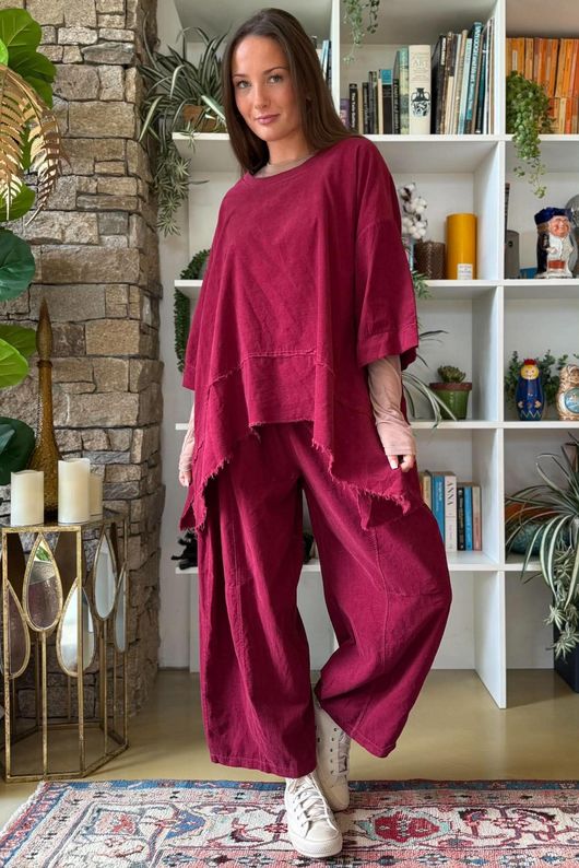 Lock Needlecord Panel Dip Side Top Burgundy